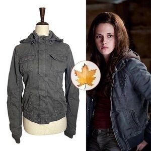 American Eagle • Hooded Cargo Bomber Jacket Charcoal Gray S ASO Bella Swan Alt